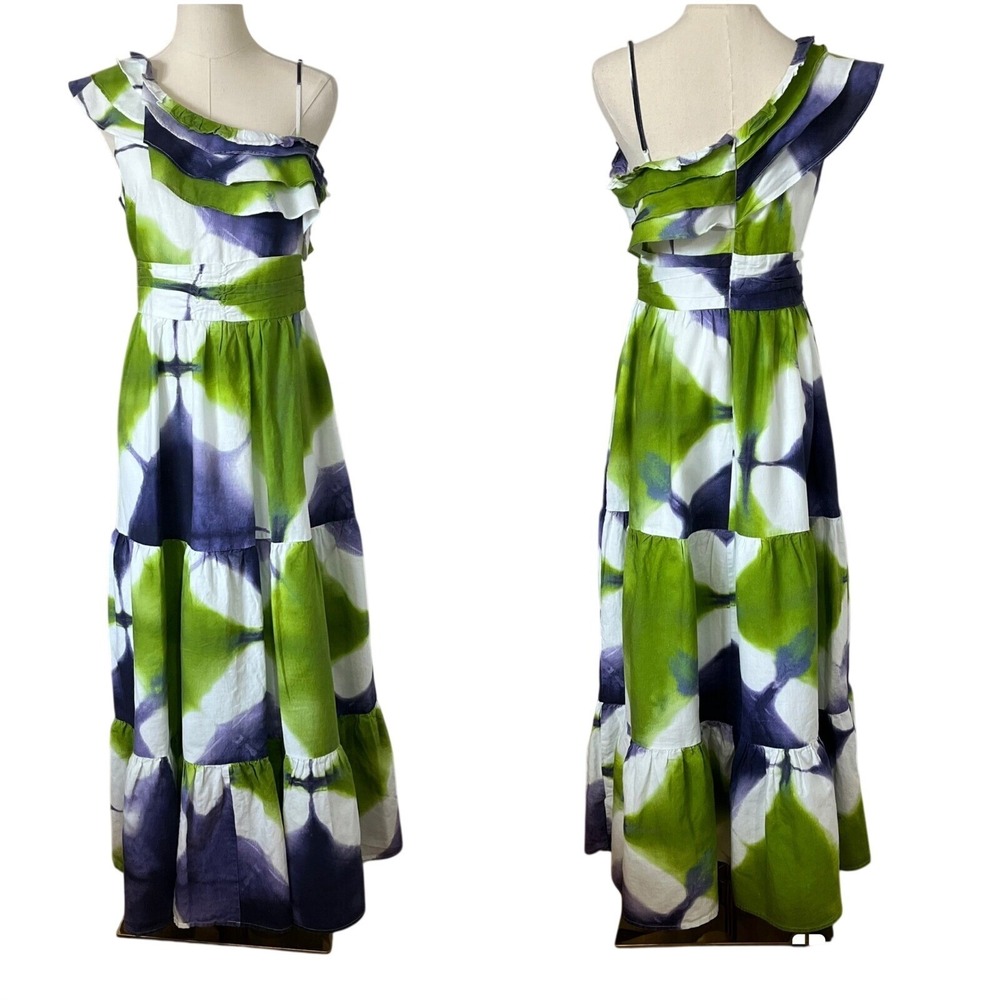 Busayo Collective Tie Dye Maxi Dress Ruffle One Shoulder Tiered 8 Resort Derby - Picture 5 of 14